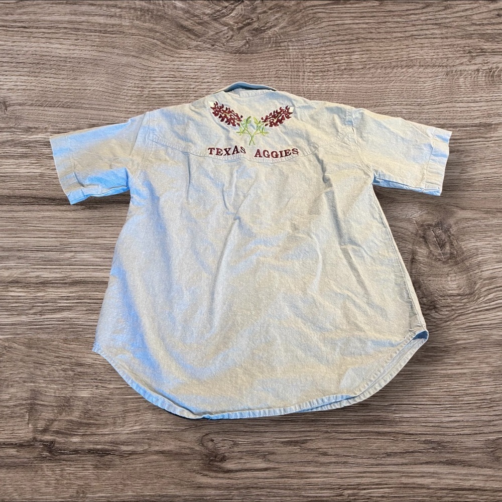 Ol’ Paint Texas Aggie Women’s Denim Chambray Short Sleeve Button Up Top Medium